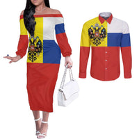 Russian Empire 1721–1917 Couples Matching Off The Shoulder Long Sleeve Dress and Long Sleeve Button Shirt Flag Style