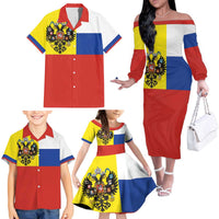 Russian Empire 1721–1917 Family Matching Off The Shoulder Long Sleeve Dress and Hawaiian Shirt Flag Style