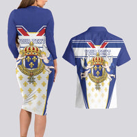 Personalized French Colonial Empire Couples Matching Long Sleeve Bodycon Dress and Hawaiian Shirt Royal Standard of France