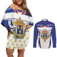 Personalized French Colonial Empire Couples Matching Off Shoulder Short Dress and Long Sleeve Button Shirt Royal Standard of France