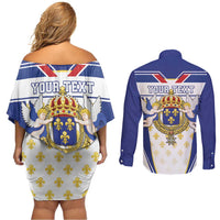 Personalized French Colonial Empire Couples Matching Off Shoulder Short Dress and Long Sleeve Button Shirt Royal Standard of France