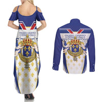 Personalized French Colonial Empire Couples Matching Summer Maxi Dress and Long Sleeve Button Shirt Royal Standard of France