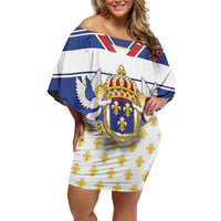 Personalized French Colonial Empire Family Matching Off Shoulder Short Dress and Hawaiian Shirt Royal Standard of France
