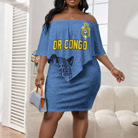 Custom DR Congo Football Off Shoulder Short Dress Leopard Pride Heritage Edition
