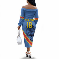 Custom DR Congo Football Off The Shoulder Long Sleeve Dress Leopard Pride Heritage Edition