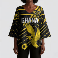 Custom Ghana Football Kimono Sleeve Blouse Golden Black Star Eagle Heritage