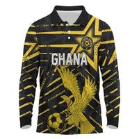 Custom Ghana Football Long Sleeve Polo Shirt Golden Black Star Eagle Heritage
