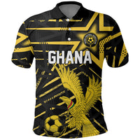 Custom Ghana Football Polo Shirt Golden Black Star Eagle Heritage