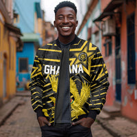 Custom Ghana Football Sleeve Zip Bomber Jacket Golden Black Star Eagle Heritage