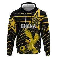 Custom Ghana Football Zip Hoodie Golden Black Star Eagle Heritage