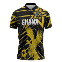 Custom Ghana Football Zipper Polo Shirt Golden Black Star Eagle Heritage