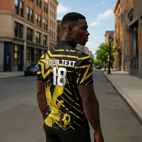Custom Ghana Football Zipper Polo Shirt Golden Black Star Eagle Heritage