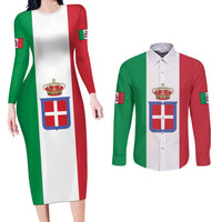 Personalized Italian Empire 1882-1960 Couples Matching Long Sleeve Bodycon Dress and Long Sleeve Button Shirt Flag Color Inspiration - Wonder Print Shop