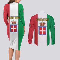 Personalized Italian Empire 1882-1960 Couples Matching Long Sleeve Bodycon Dress and Long Sleeve Button Shirt Flag Color Inspiration - Wonder Print Shop