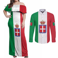 Personalized Italian Empire 1882-1960 Couples Matching Off Shoulder Maxi Dress and Long Sleeve Button Shirt Flag Color Inspiration - Wonder Print Shop