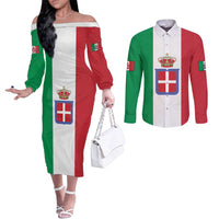Personalized Italian Empire 1882-1960 Couples Matching Off The Shoulder Long Sleeve Dress and Long Sleeve Button Shirt Flag Color Inspiration - Wonder Print Shop
