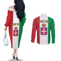 Personalized Italian Empire 1882-1960 Couples Matching Off The Shoulder Long Sleeve Dress and Long Sleeve Button Shirt Flag Color Inspiration - Wonder Print Shop