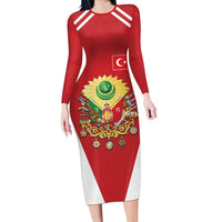 Personalized Ottoman Empire 1299-1922 Long Sleeve Bodycon Dress Flag Color Inspiration - Wonder Print Shop
