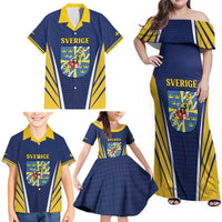 Personalized Swedish Empire 1611-1721 Family Matching Off Shoulder Maxi Dress and Hawaiian Shirt Flag Color Inspiration - Wonder Print Shop