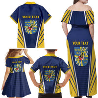 Personalized Swedish Empire 1611-1721 Family Matching Off Shoulder Maxi Dress and Hawaiian Shirt Flag Color Inspiration - Wonder Print Shop