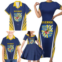 Personalized Swedish Empire 1611-1721 Family Matching Short Sleeve Bodycon Dress and Hawaiian Shirt Flag Color Inspiration - Wonder Print Shop