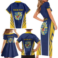 Personalized Swedish Empire 1611-1721 Family Matching Short Sleeve Bodycon Dress and Hawaiian Shirt Flag Color Inspiration - Wonder Print Shop