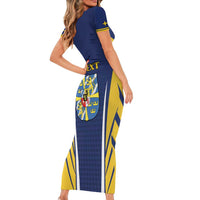 Personalized Swedish Empire 1611-1721 Family Matching Short Sleeve Bodycon Dress and Hawaiian Shirt Flag Color Inspiration - Wonder Print Shop