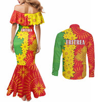 Eritrea Enkutatash Dashiki Couples Matching Mermaid Dress and Long Sleeve Button Shirt With Folk Pattern