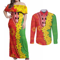 Eritrea Enkutatash Dashiki Couples Matching Off Shoulder Maxi Dress and Long Sleeve Button Shirt With Folk Pattern - Wonder Print Shop