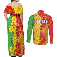 Eritrea Enkutatash Dashiki Couples Matching Off Shoulder Maxi Dress and Long Sleeve Button Shirt With Folk Pattern - Wonder Print Shop
