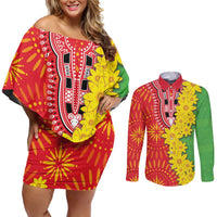 Eritrea Enkutatash Dashiki Couples Matching Off Shoulder Short Dress and Long Sleeve Button Shirt With Folk Pattern - Wonder Print Shop