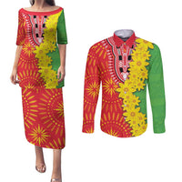Eritrea Enkutatash Dashiki Couples Matching Puletasi and Long Sleeve Button Shirt With Folk Pattern - Wonder Print Shop