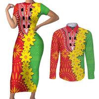 Eritrea Enkutatash Dashiki Couples Matching Short Sleeve Bodycon Dress and Long Sleeve Button Shirt With Folk Pattern - Wonder Print Shop