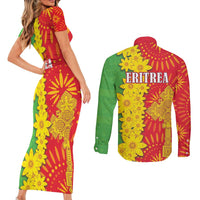 Eritrea Enkutatash Dashiki Couples Matching Short Sleeve Bodycon Dress and Long Sleeve Button Shirt With Folk Pattern - Wonder Print Shop