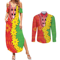 Eritrea Enkutatash Dashiki Couples Matching Summer Maxi Dress and Long Sleeve Button Shirt With Folk Pattern - Wonder Print Shop