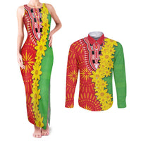 Eritrea Enkutatash Dashiki Couples Matching Tank Maxi Dress and Long Sleeve Button Shirt With Folk Pattern - Wonder Print Shop
