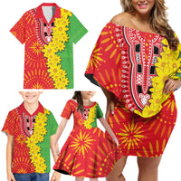 Eritrea Enkutatash Dashiki Family Matching Off Shoulder Short Dress and Hawaiian Shirt With Folk Pattern - Wonder Print Shop