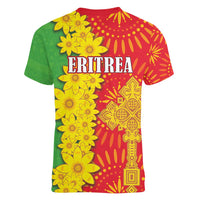 Eritrea Enkutatash Dashiki Women V-Neck T-Shirt With Folk Pattern - Wonder Print Shop