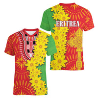 Eritrea Enkutatash Dashiki Women V-Neck T-Shirt With Folk Pattern - Wonder Print Shop
