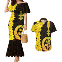 Enkutatash Eritrea New Year Couples Matching Mermaid Dress and Hawaiian Shirt With Coat Of Arms - Wonder Print Shop