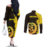 Enkutatash Eritrea New Year Couples Matching Off The Shoulder Long Sleeve Dress and Long Sleeve Button Shirt With Coat Of Arms