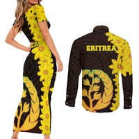 Enkutatash Eritrea New Year Couples Matching Short Sleeve Bodycon Dress and Long Sleeve Button Shirt With Coat Of Arms - Wonder Print Shop