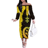 Enkutatash Eritrea New Year Family Matching Off The Shoulder Long Sleeve Dress and Hawaiian Shirt With Coat Of Arms - Wonder Print Shop