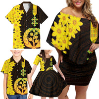 Enkutatash Eritrea New Year Family Matching Off Shoulder Short Dress and Hawaiian Shirt With Coat Of Arms - Wonder Print Shop