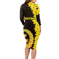 Enkutatash Eritrea New Year Long Sleeve Bodycon Dress With Coat Of Arms - Wonder Print Shop