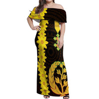 Enkutatash Eritrea New Year Off Shoulder Maxi Dress With Coat Of Arms - Wonder Print Shop