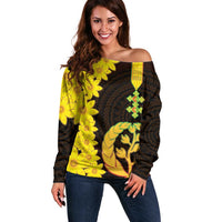 Enkutatash Eritrea New Year Off Shoulder Sweater With Coat Of Arms - Wonder Print Shop