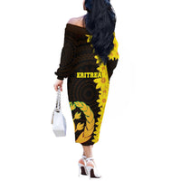 Enkutatash Eritrea New Year Off The Shoulder Long Sleeve Dress With Coat Of Arms - Wonder Print Shop