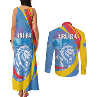 Aruba Lion Roaring Couples Matching Tank Maxi Dress and Long Sleeve Button Shirt With Coat Of Arms - Wonder Print Shop