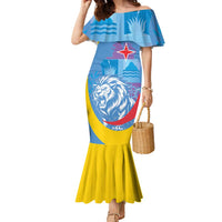Aruba Lion Roaring Family Matching Mermaid Dress and Hawaiian Shirt With Coat Of Arms - Wonder Print Shop